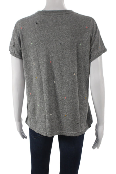 The Great Womens Jersey Polka Dot Crew Neck Short Sleeve Gray T-Shirt Size 0