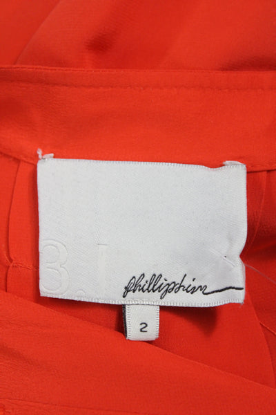 3.1 Phillip Lim Womens Silk High Neck Long Sleeve Basic Blouse Orange Size 2
