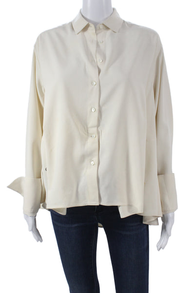 Palmer//Harding Womens Collared Button-Up Tunic Ivory Cotton Long Sleeve Size 8