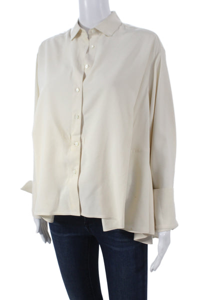 Palmer//Harding Womens Collared Button-Up Tunic Ivory Cotton Long Sleeve Size 8