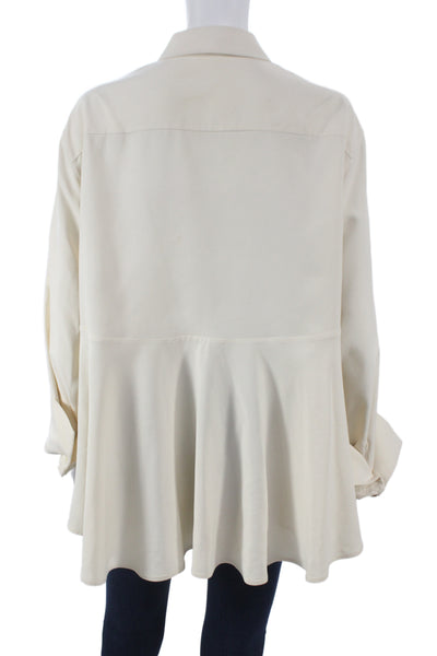 Palmer//Harding Womens Collared Button-Up Tunic Ivory Cotton Long Sleeve Size 8