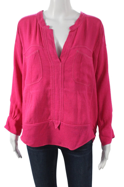 Isabel Marant Women Tunic Blouse Pink Silk V-Neck Long Sleeve Bohemian Size 0