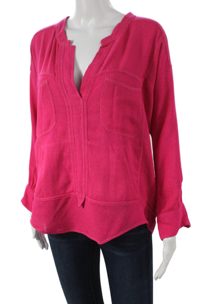 Isabel Marant Women Tunic Blouse Pink Silk V-Neck Long Sleeve Bohemian Size 0