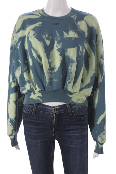 Off White Women Pullover Batik Blue 100% Cotton Crew Neck Long Sleeve Size 42