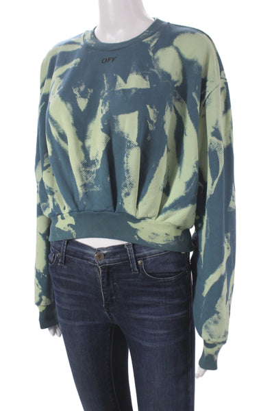 Off White Women Pullover Batik Blue 100% Cotton Crew Neck Long Sleeve Size 42