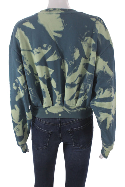 Off White Women Pullover Batik Blue 100% Cotton Crew Neck Long Sleeve Size 42
