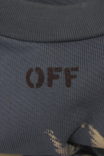 Off White Women Pullover Batik Blue 100% Cotton Crew Neck Long Sleeve Size 42