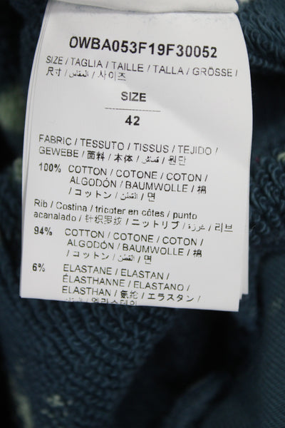 Off White Women Pullover Batik Blue 100% Cotton Crew Neck Long Sleeve Size 42