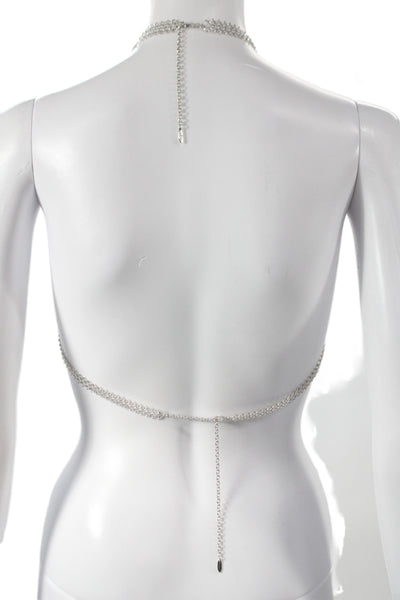 Luv AJ Womens Silver Tone Chainmail Bra Body Chain OS