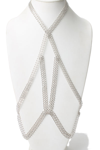 Luv AJ Womens Silver Tone Chainmail Bra Body Chain OS