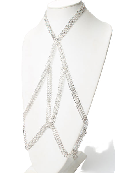 Luv AJ Womens Silver Tone Chainmail Bra Body Chain OS