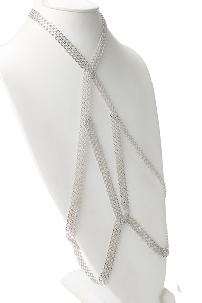 Luv AJ Womens Silver Tone Chainmail Bra Body Chain OS