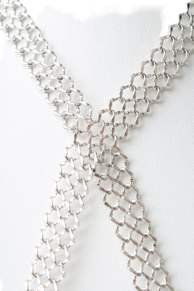 Luv AJ Womens Silver Tone Chainmail Bra Body Chain OS
