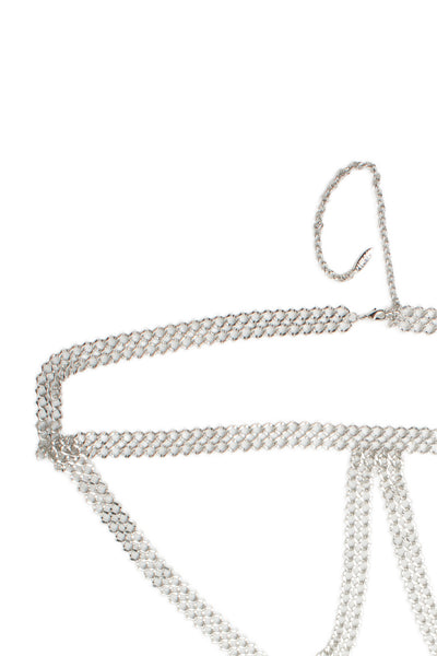 Luv AJ Womens Silver Tone Chainmail Bra Body Chain OS