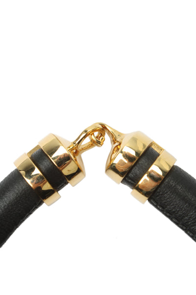 Lizzie Fortunato Womens Gold Tone Black Leather Double Take Necklace 18"