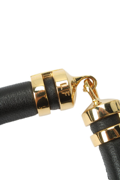 Lizzie Fortunato Womens Gold Tone Black Leather Double Take Necklace 18"