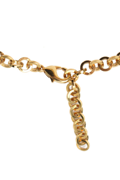 Alessandra Rich Womens Gold Tone Rhinestone Bow Statement Necklace 17"