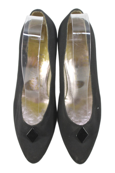 Ferragamo Womens Leather Slip On Low Kitten Heels Black Size 8