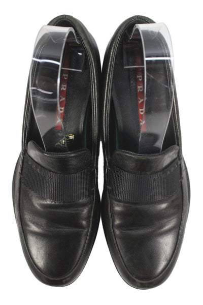 Prada Womens Leather Slip On Dress Shoes Black Size 35