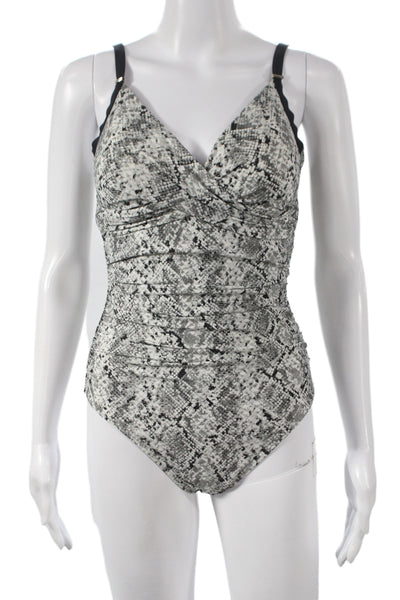 Calvin Klein Women One-Piece Animal Print Nylon Gray Swimsuit Size 8