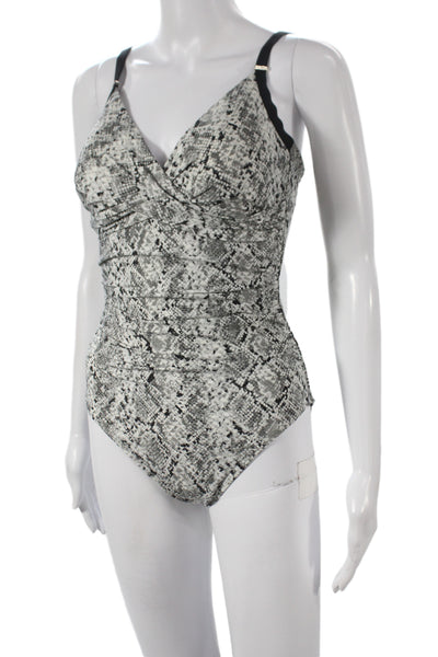 Calvin Klein Women One-Piece Animal Print Nylon Gray Swimsuit Size 8