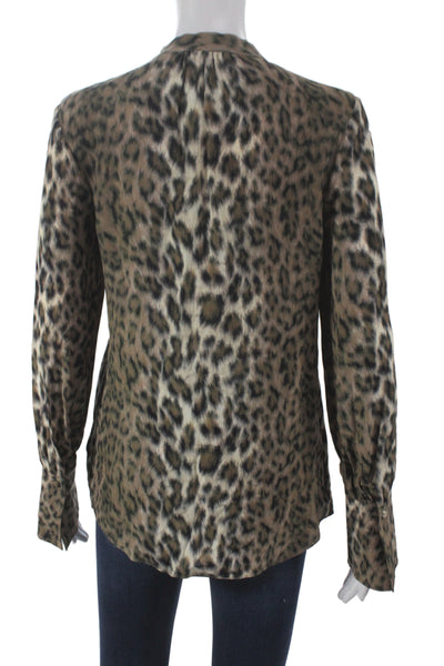 Joie Women Basic Animal Print Henley Button Long Sleeve Viscose Blouse Size XS