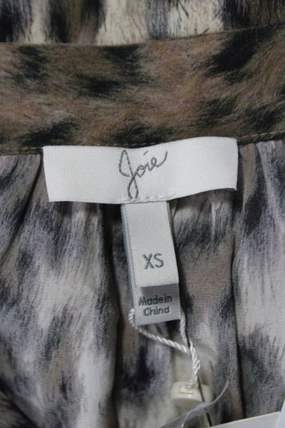 Joie Women Basic Animal Print Henley Button Long Sleeve Viscose Blouse Size XS