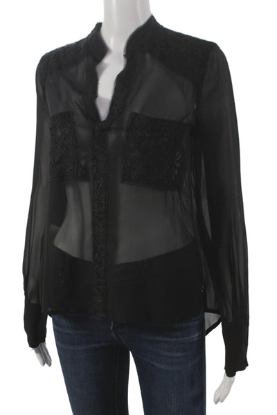 BCBGMAXAZRIA Womens Black Silk V-Neck Tunic Blouse Long Sleeve Size XS
