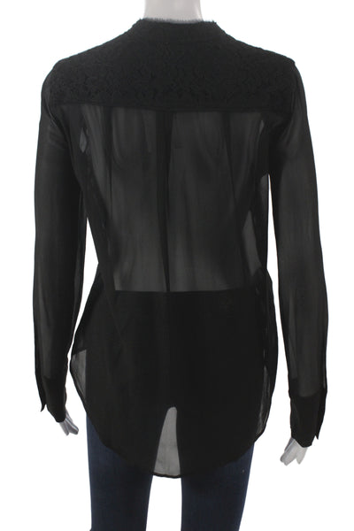 BCBGMAXAZRIA Womens Black Silk V-Neck Tunic Blouse Long Sleeve Size XS
