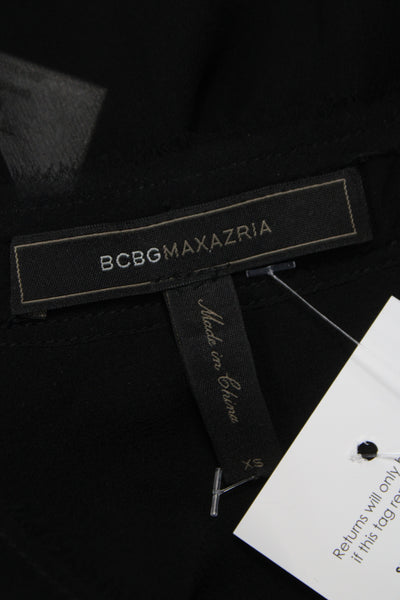 BCBGMAXAZRIA Womens Black Silk V-Neck Tunic Blouse Long Sleeve Size XS