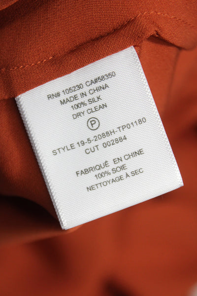 Joie Women Basic Orange Silk V-Neck Button Long Sleeve Blouse Size XS