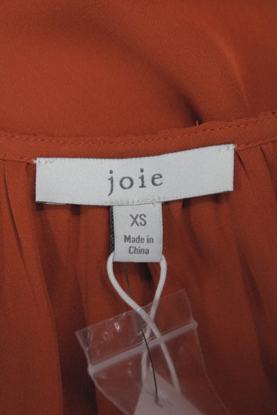 Joie Women Basic Orange Silk V-Neck Button Long Sleeve Blouse Size XS