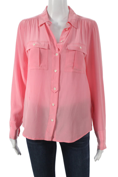 J Crew Women Basic Silk Collared Long Sleeve Pink Blouse Size 0
