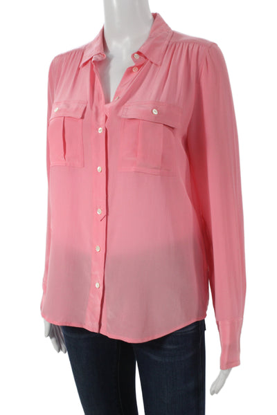 J Crew Women Basic Silk Collared Long Sleeve Pink Blouse Size 0