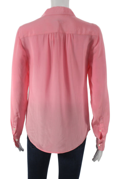 J Crew Women Basic Silk Collared Long Sleeve Pink Blouse Size 0