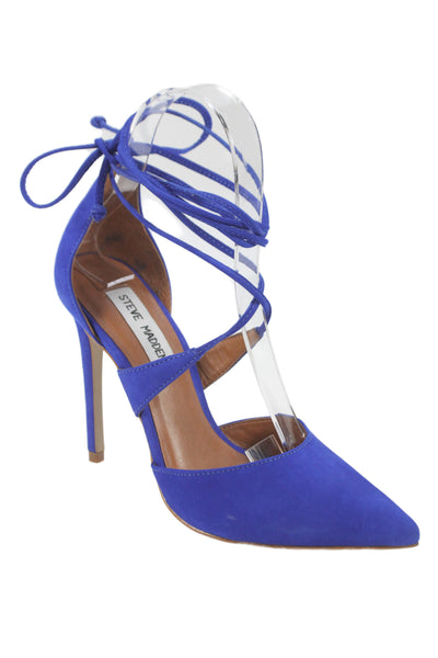 Steve Madden Womens Suede Pointed Toe Lace Up Heels Blue Size 5.5M