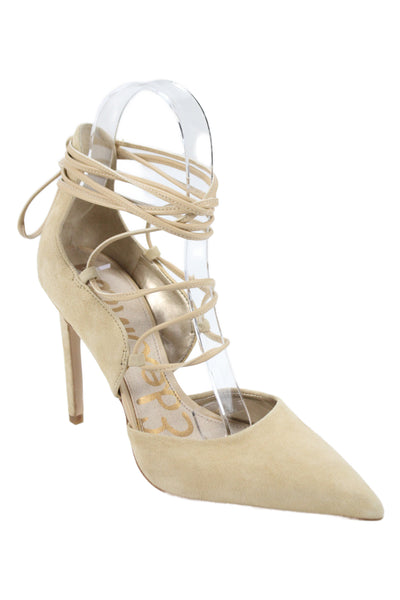 Sam Edelman Womens Suede Pointed Toe Lace Up Heels Beige Size 5