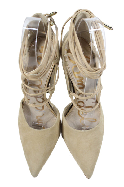 Sam Edelman Womens Suede Pointed Toe Lace Up Heels Beige Size 5