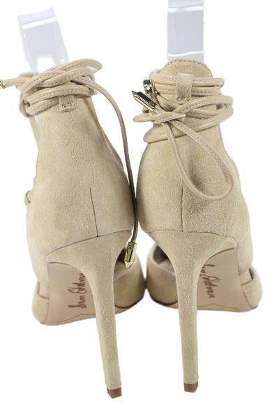 Sam Edelman Womens Suede Pointed Toe Lace Up Heels Beige Size 5