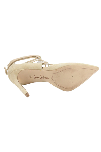 Sam Edelman Womens Suede Pointed Toe Lace Up Heels Beige Size 5