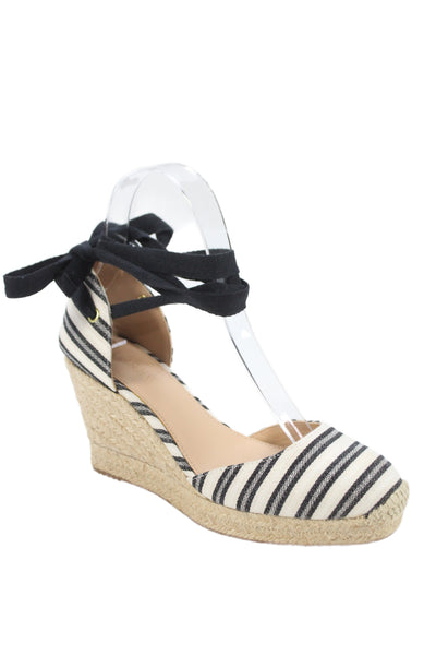 J Crew Womens Striped Lace Up Espadrille Wedges Beige Size 5