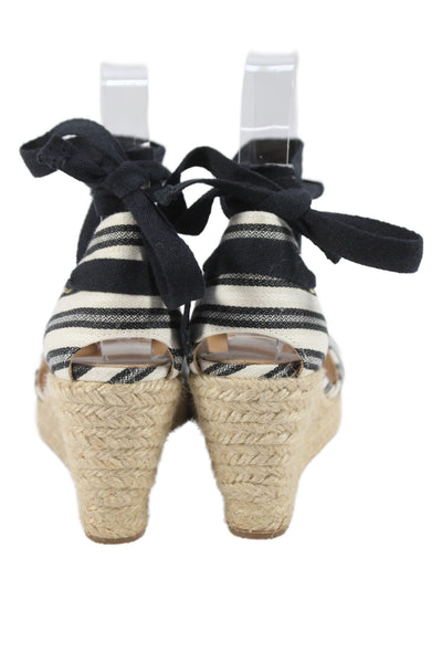 J Crew Womens Striped Lace Up Espadrille Wedges Beige Size 5