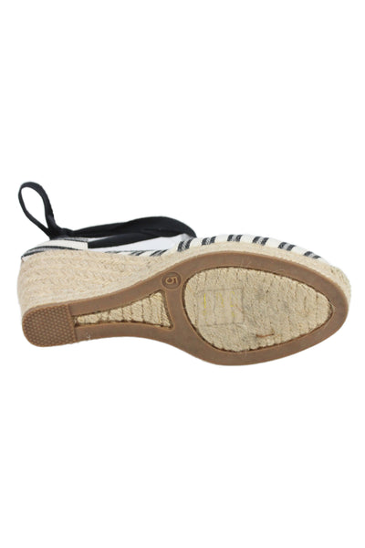 J Crew Womens Striped Lace Up Espadrille Wedges Beige Size 5