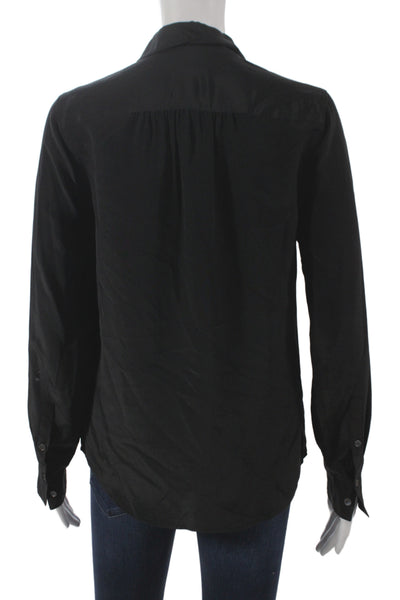 J Crew Womens Basic Black Silk Collared Button Long Sleeve Blouse Size 0