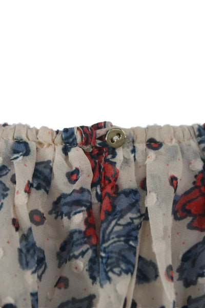 Ulla Johnson Women Beige Floral Silk Tunic Blouse Short Sleeve Size 2