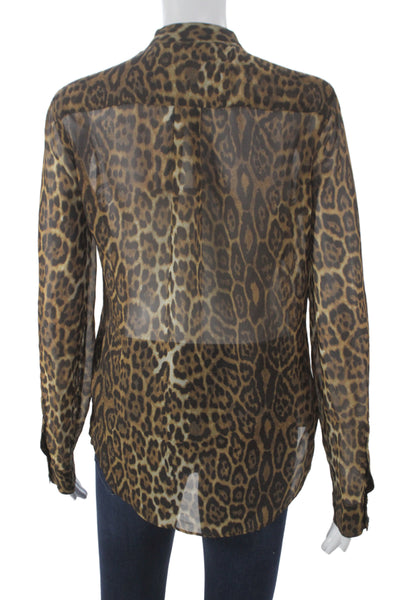 BCBGMAXAZRIA Women Collared Silk Animal Print Long Sleeve Blouse Size XS