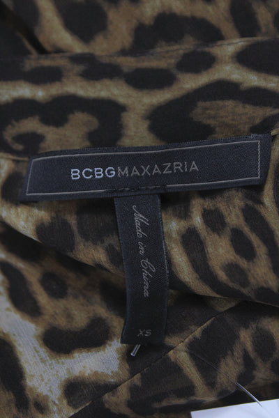 BCBGMAXAZRIA Women Collared Silk Animal Print Long Sleeve Blouse Size XS