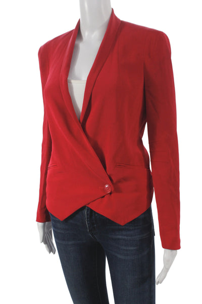 Rebecca Minkoff Womens Red Silk Basic Jacket Button Long Sleeve Size S