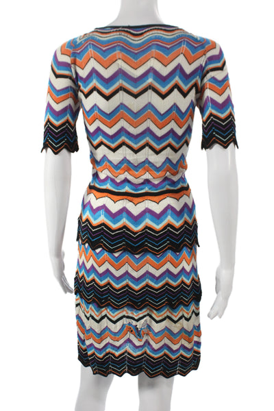 Missoni Women Wrap Dress Multicolor Short Sleeve V Neck Chevron Size 2
