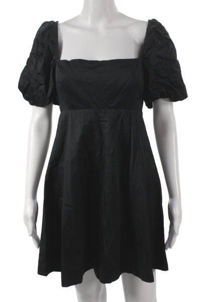 Hill House Women Fit & Flare Short Sleeve Black Cotton Square Neck Dress Size S